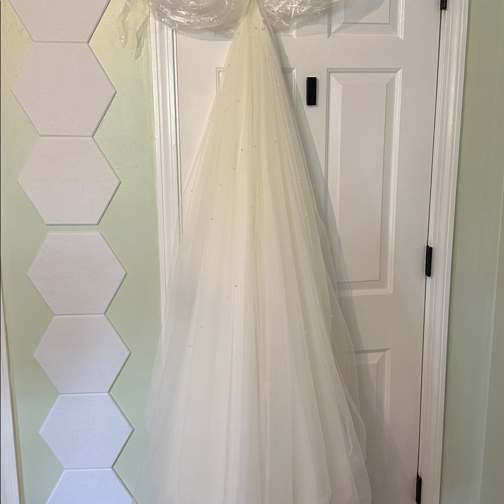 Watters Cream Wedding Dress with Pearl Accents - Picture 2 of 6